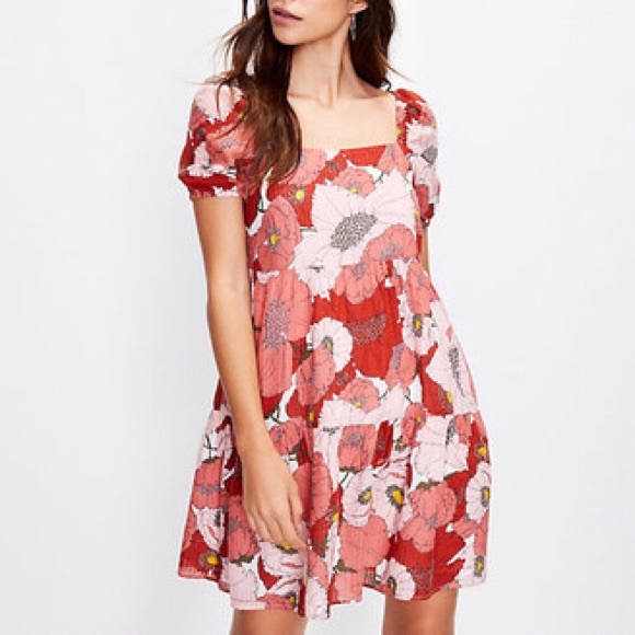 Poppy Square Neck Puff Sleeve Mini Dress - Picture 1 of 4